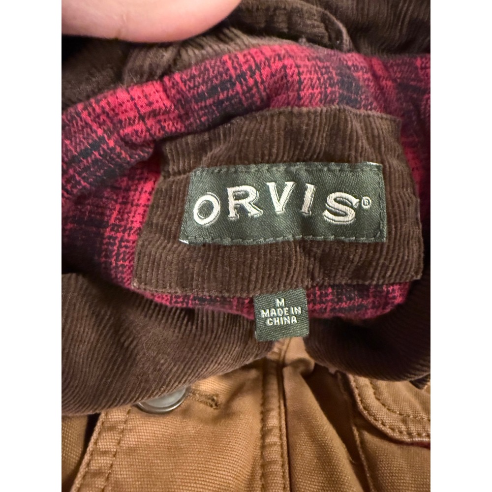 Orvis Field Jacket Mens Size M Brown Plaid Lined Corduroy Collar Canvas - Picture 3 of 8